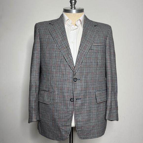Palm Beach 70s VtgPalm Beach Mens Plaid‎ Check Blazer Jacket Sport Coat 46R